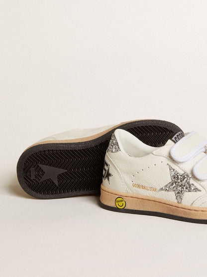 Young in nappa con stella e talloncino in glitter argento