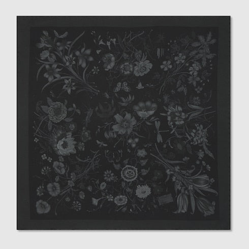 Black and gray printed cotton silk pocket square