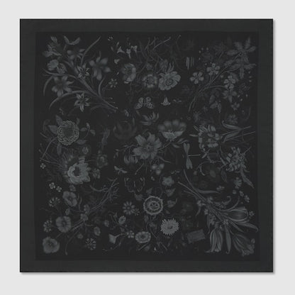 Black and gray printed cotton silk pocket square
