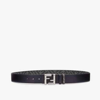 Men's reversible black leather belt with gray and black FF motif