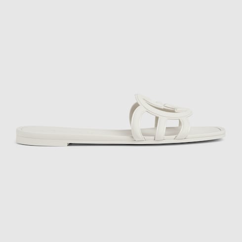 Women's slider sandal with GG Interlocking in white rubber