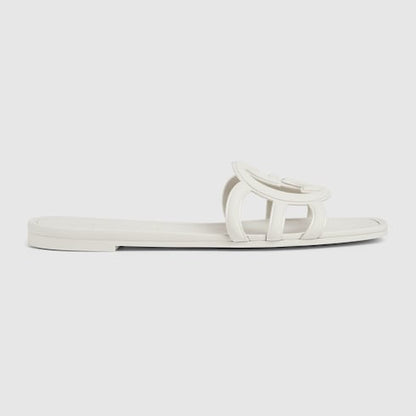 Women's slider sandal with GG Interlocking in white rubber