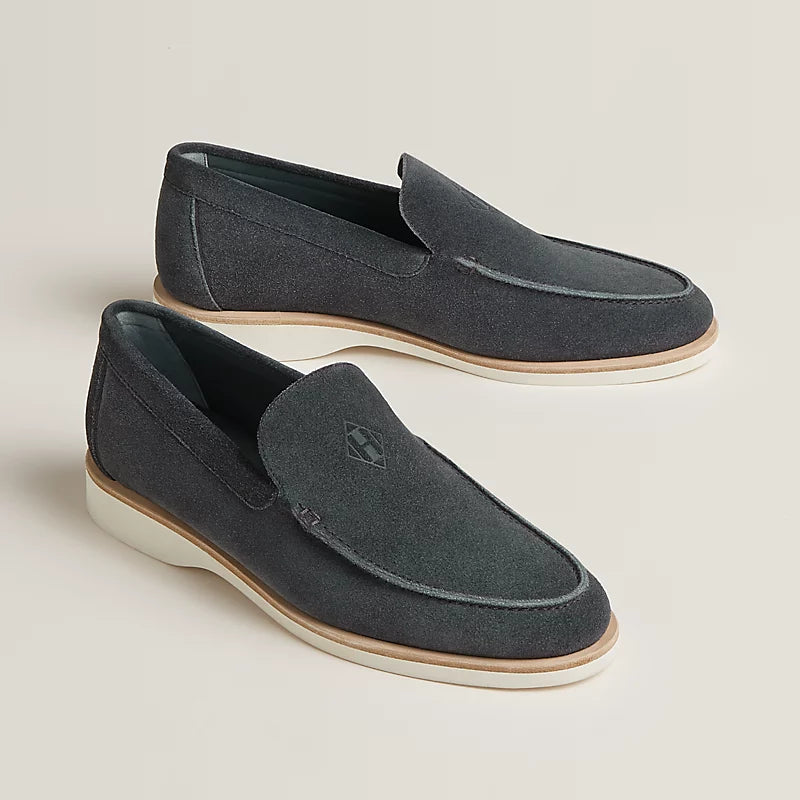 Dark grey suede low loafer