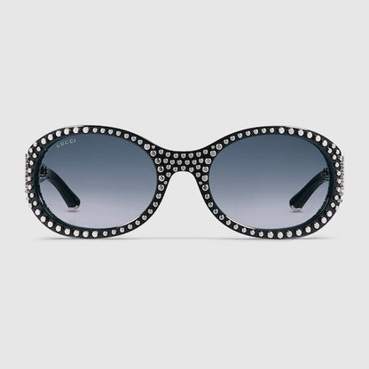 Occhiali da sole rotondi nero lucido con borchie di metallo