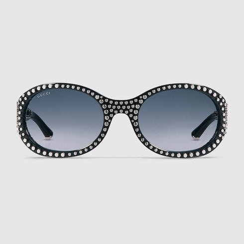 Occhiali da sole rotondi nero lucido con borchie di metallo