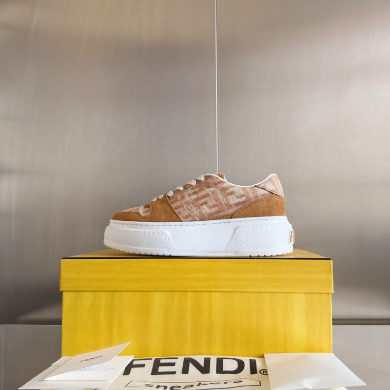 Match Sneakers with platform in FF Fabric Canvas tobacco brown
