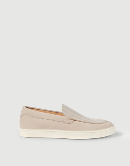 Beige chevron suede loafers