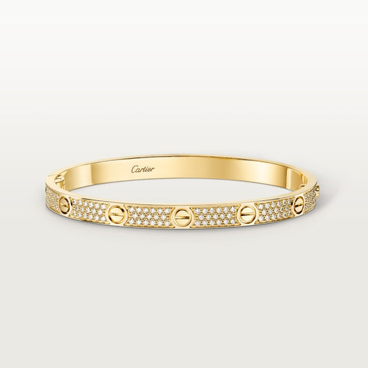 LOVE Armreif, mittleres Modell, Pavé, Goldfarbe