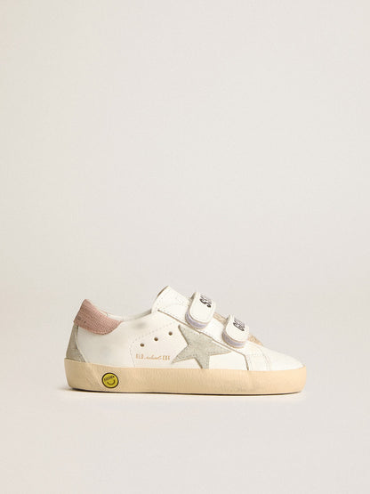 Old School Young in pelle con stella in suede grigia e talloncino rosa antico