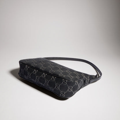 Borsa a spalla Lady Lunetta misura piccola in denim GG nero