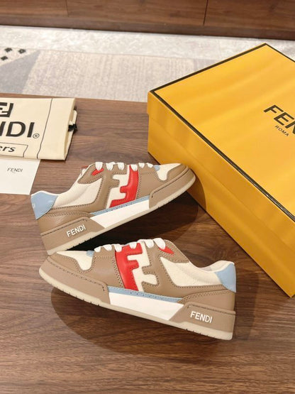 Ecru leather Match sneakers with red leather details