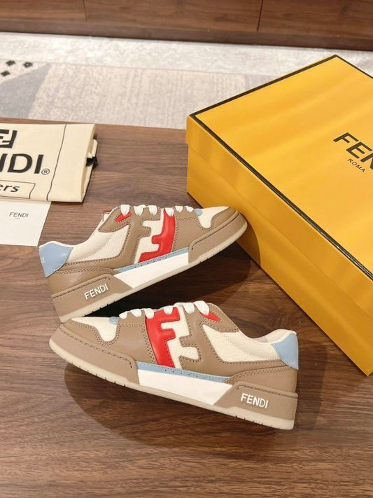Sneakers Match in pelle ecru con dettagli in pelle rosso
