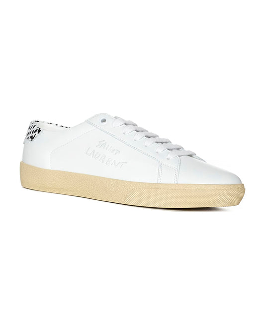 Sneakers Court Classic bianche con tacco leopardato