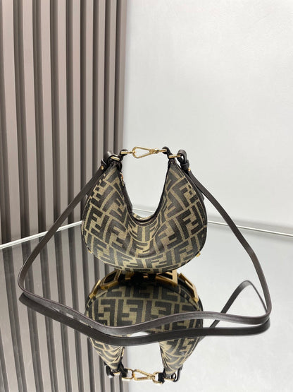 Mini borsa in tessuto jacquard FF marrone