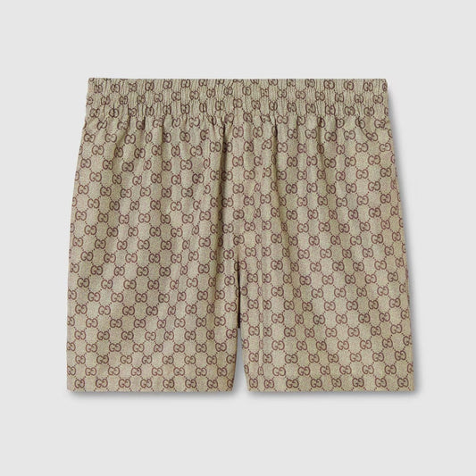 Costume da bagno in popeline di poliestere stampato beige e marrone scuro