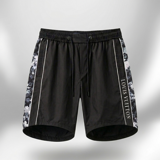 Costume da Bagno con Bande Monogram Laterali Nero