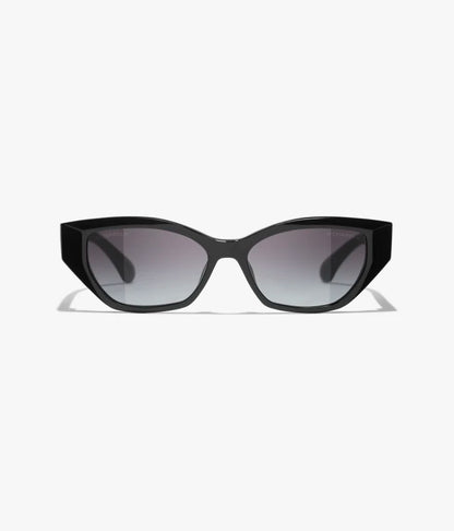 Occhiali da sole Cat Eye in acetato e madreperla nera con lenti grigie