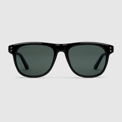 Men's shiny black acetate square sunglasses with metal rivets