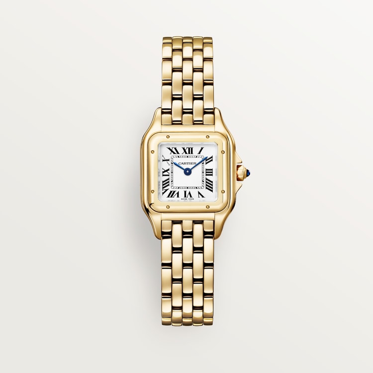 Panthère watch in gold with blued-steel sword-shaped hands Small