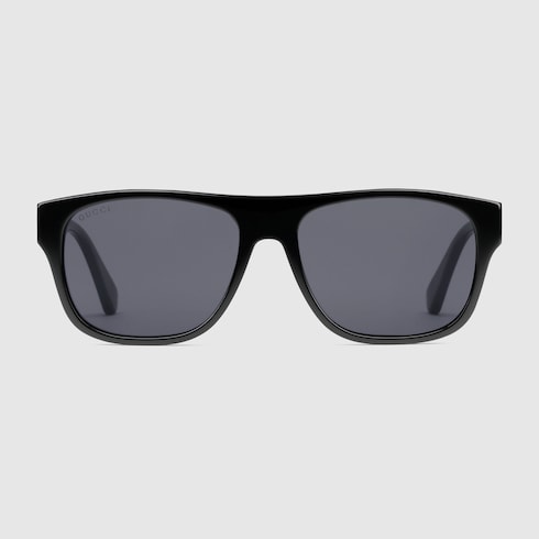 Men's black rectangular acetate sunglasses