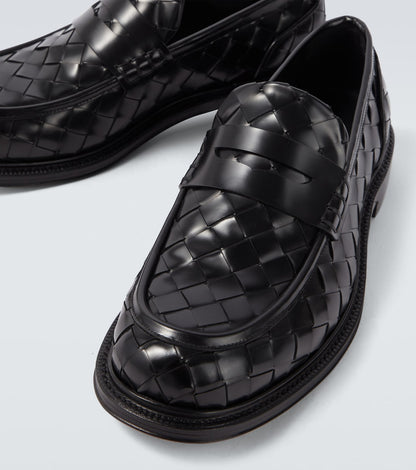 James Braided Black Leather Loafers