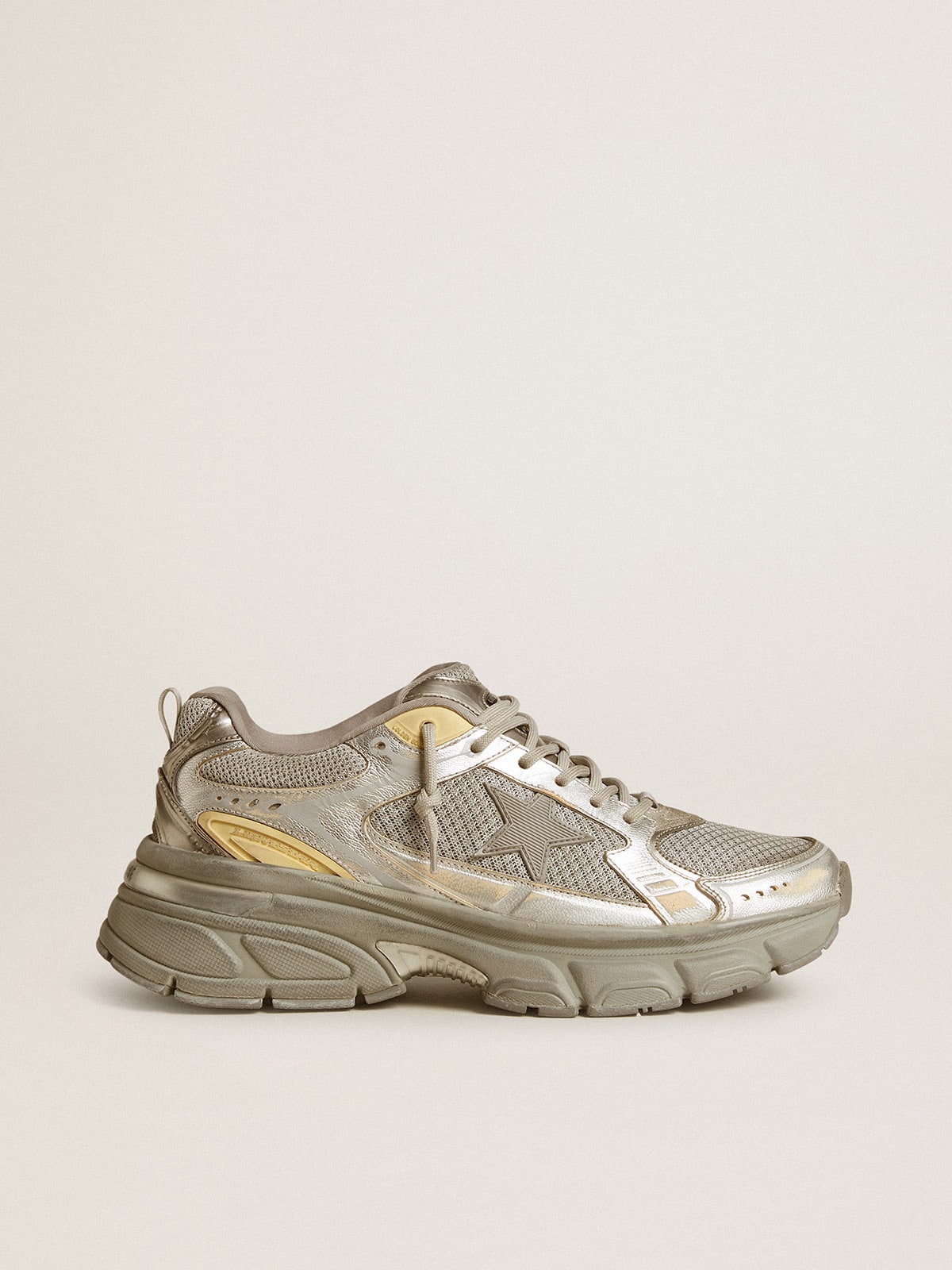 Lightstar in laminated silver leather and mesh with a grey star