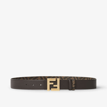 Cintura reversibile in pelle e Tela FF marrone uomo