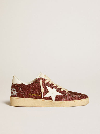 Bordeaux glitter with star and white leather tag