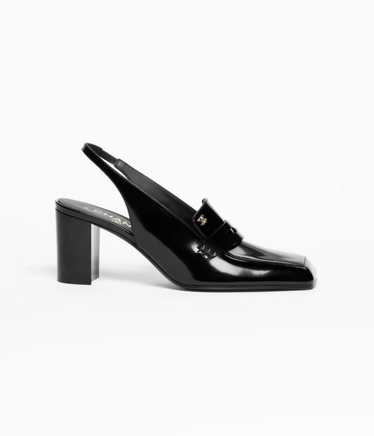 Scarpe con cinturino posteriore in pelle di vitello lucida nera