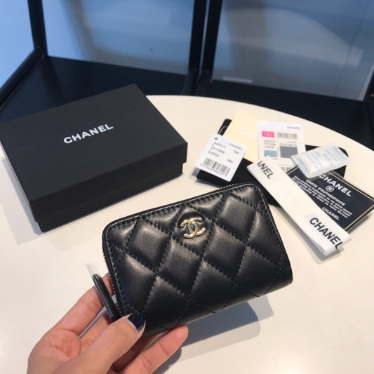 Portamonete classico con zip in pelle nera