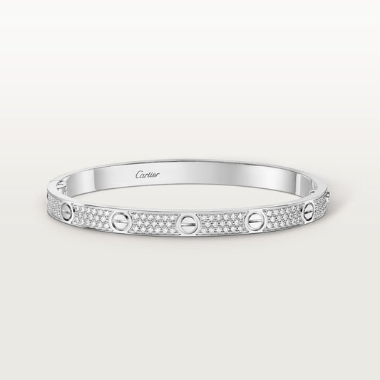 LOVE Armreif, mittlere Größe, Pavé, in Silberfarbe