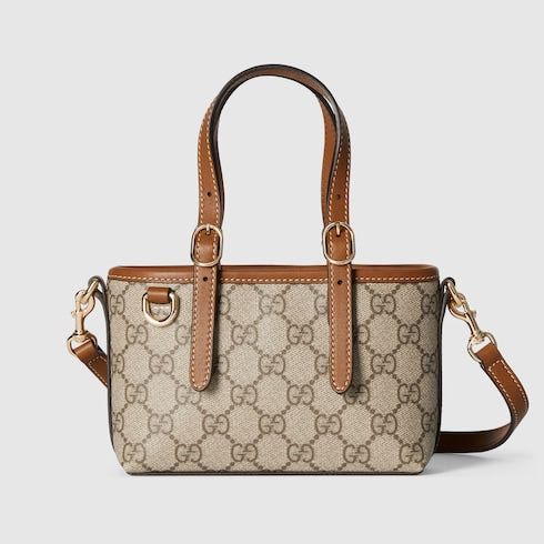 GG Emblem mini bag in beige and brown fabric