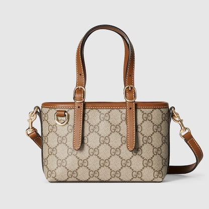 GG Emblem mini bag in beige and brown fabric