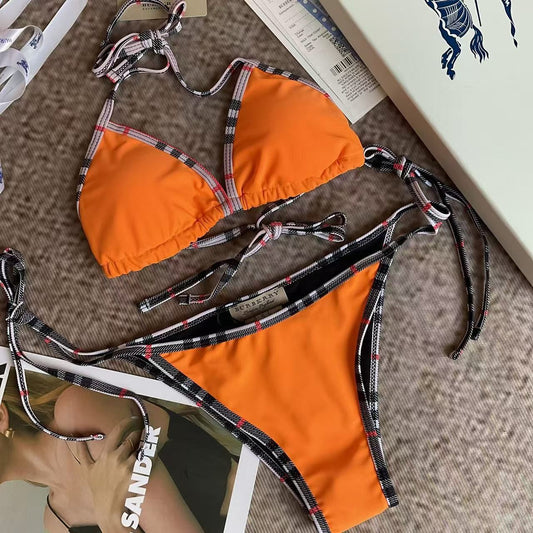 Bikini con Rifiniture Check Arancione
