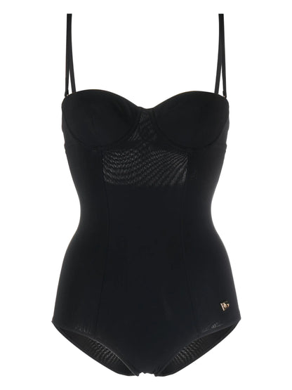 Costume intero cut-out con logo e placca nero