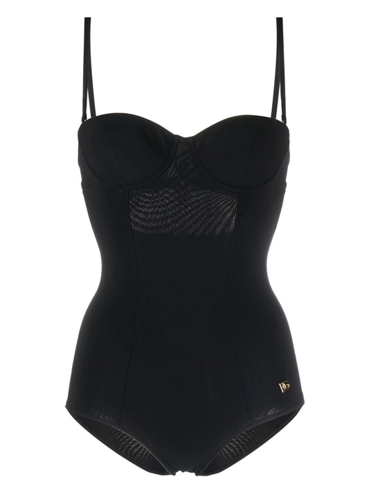 Costume intero cut-out con logo e placca nero