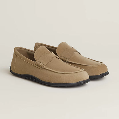 Beige suede loafers with H buckle