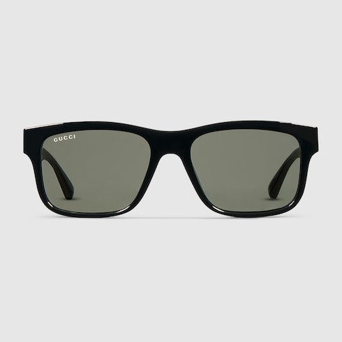 Men's polished black acetate rectangular sunglasses