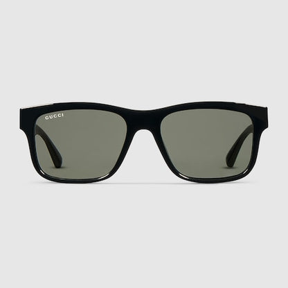 Men's polished black acetate rectangular sunglasses