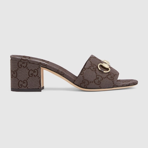 Sandalo slider donna con Morsetto in tessuto GG marrone scuro