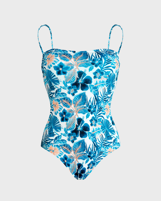 Costume intero donna con corpetto Island Flowers bianco