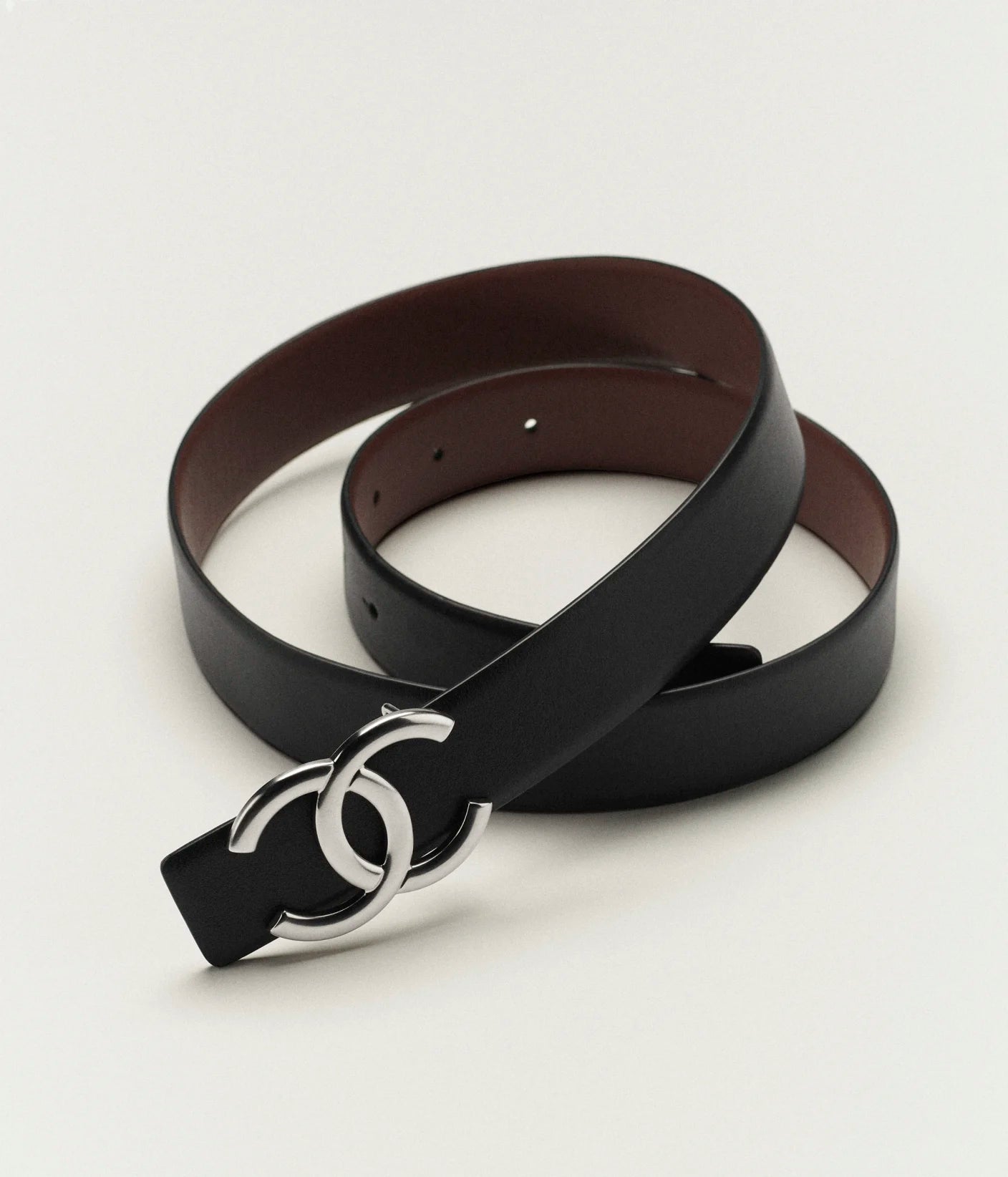 Calfskin and metal belt in Black, Burgundy, and Silver