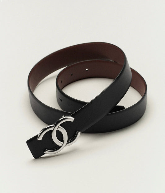 Cintura in Pelle di vitello e metallo Nero, bordeaux e argento