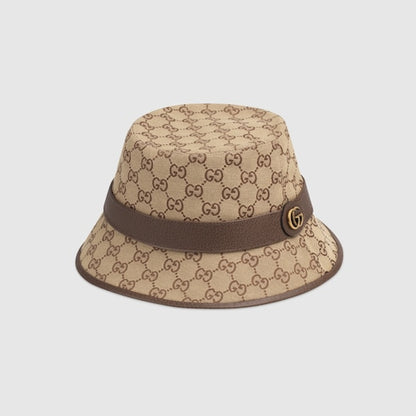 Beige and brown GG fabric fedora hat
