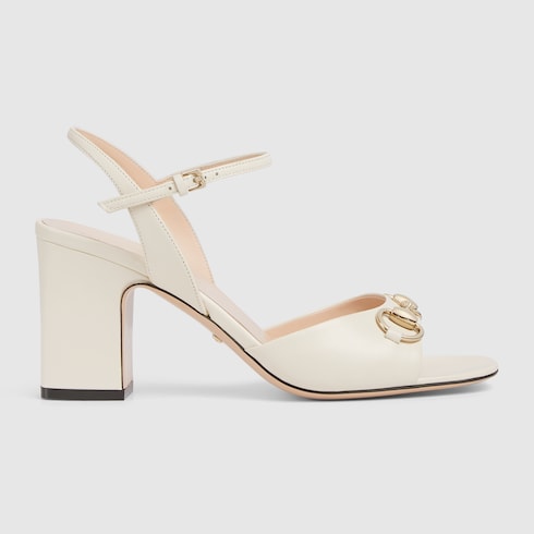 Damen-Sandalette mit Absatz und Riemen aus weißem Leder