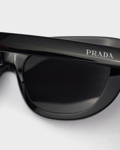 Rectangular black acetate sunglasses with Slate lenses