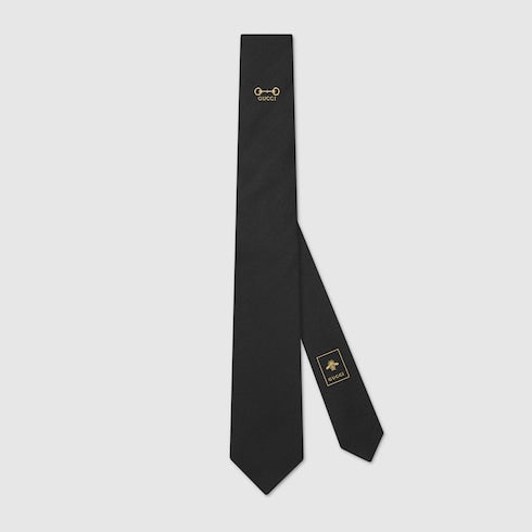 Jacquard-Seidenkrawatte in Schwarz mit GG-Morsetto