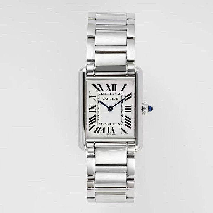 Tank Must Large Model Stainless Steel Case with Silvered Dial and Steel Bracelet