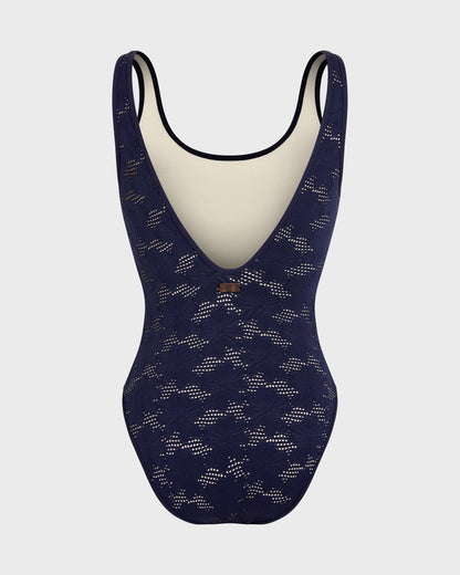 Costume Intero in jacquard con motivi floreali e ricamo inglese