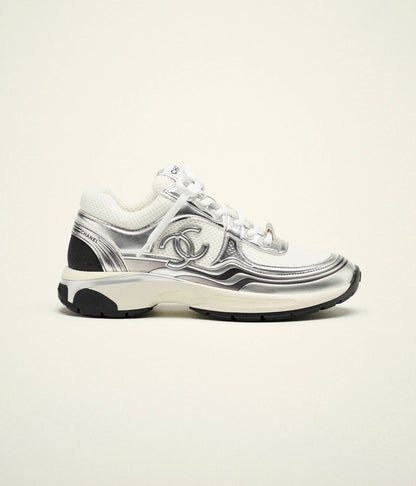 White and Silver Fabric Trainers